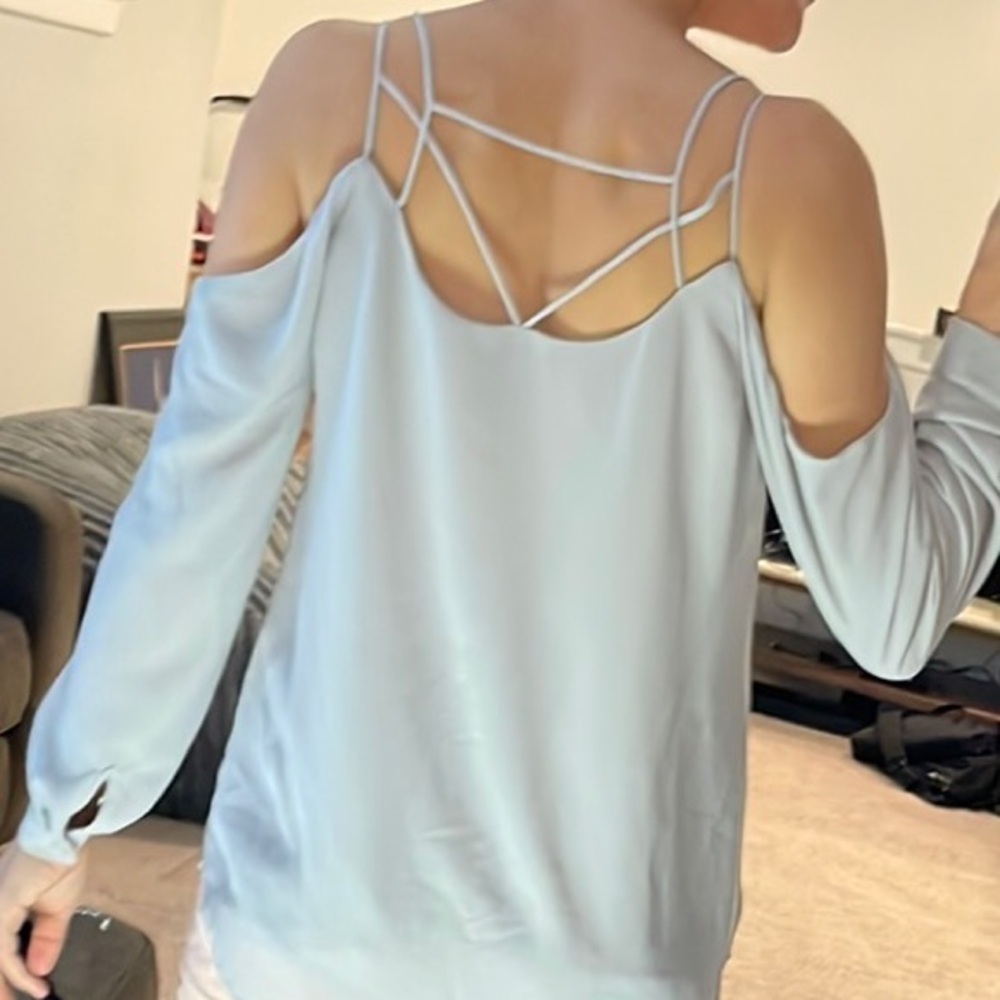 Blue Asymmetrical Long Sleeve Blouse